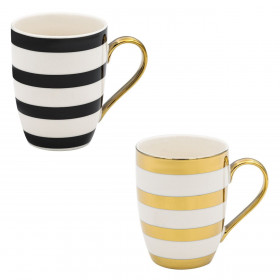 Σετ Κούπες New Bone Ριγέ Μαύρο Χρυσό Χερούλι 335 ml - 2 τμχ.