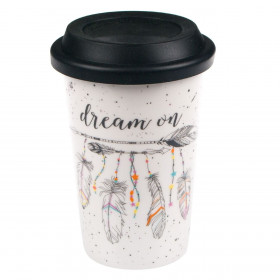 Ποτήρι New Bone Λευκό Φτερά 415 ml &amp Καπάκι Σιλικόνης