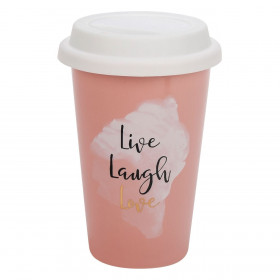 Ποτήρι New Bone Ροζ 385 ml &amp Λευκό Καπάκι 