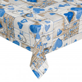 Τραπεζομάντηλο Καλοκαιρινό Εκρού Μπλε Καρδιές 180x140 cm Τραπεζομάντηλο Καλοκαιρινό Εκρού Μπλε Καρδιές 180x140 cm