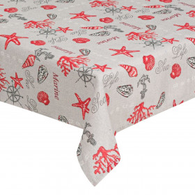 Τραπεζομάντηλο Καλοκαιρινό Μπεζ Κόκκινα Κοχύλια 180x140 cm Τραπεζομάντηλο Καλοκαιρινό Μπεζ Κόκκινα Κοχύλια 180x140 cm