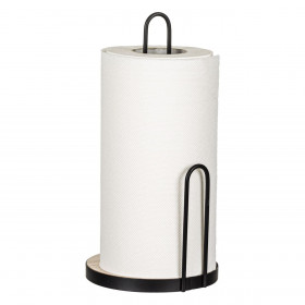 Βάση - Θήκη για Χαρτί Ρολό Κουζίνας Μεταλλική Μαύρη Ξύλινη Βάση με Stop 15x30 cm