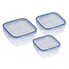 Φαγητοδοχεία Διάφανα Τετράγωνα Καπάκι Ασφαλείας 3 Μεγέθη - 3 τμχ.