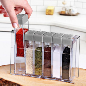 Σετ Βαζάκια για Μπαχαρικά Πλαστικά Διάφανα Γκρι Καπάκι - 6 τμχ. 