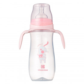 Μπιμπερό Πλαστικό με Θηλή Σιλικόνης &amp Χερούλια Ροζ Γατούλα Kikka Boo 400ml
