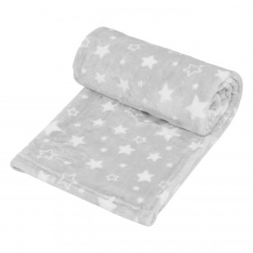 Κουβέρτα Βρεφική Βελουτέ Πορτ Μπεμπέ Γκρι Λευκά Αστέρια 100x75 cm