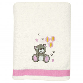 Πετσέτα Βαμβακερή Εκρού Ροζ Ρέλι Κέντημα Αρκουδάκι 105x60 cm
