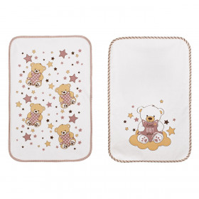 Βρεφικά Σελτεδάκια Λευκά Καφέ Αρκουδάκια Αστέρια 38x57cm - 2 τμχ.