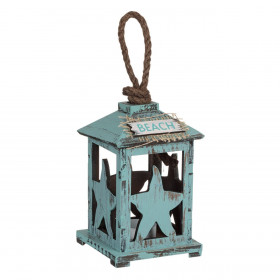 Διακοσμητικό Καλοκαιρινό Φανάρι Ξύλινο Αστερίας Γαλάζιο Brushed 11x11x19 cm