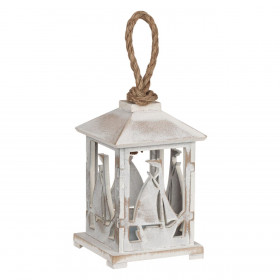 Διακοσμητικό Καλοκαιρινό Φανάρι Ξύλινο Καραβάκι Λευκό Brushed 11x11x19 cm