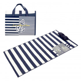 Ψάθα Παραλίας Τσάντα Μονή Μπλε Ριγέ Άγκυρα με Φουσκωτό Μαξιλάρι 180x86 cm