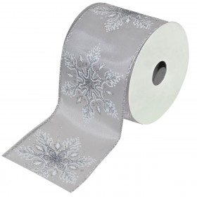 Xριστουγεννιάτικη Διακοσμητική Κορδέλα Δέντρου Aσημί Νιφάδα - 5 m x 63 mm