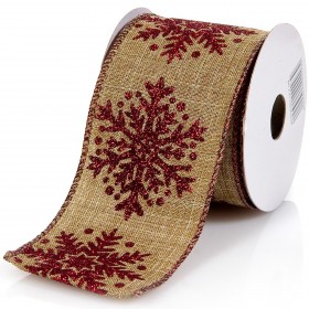 Xριστουγεννιάτικη Διακοσμητική Κορδέλα Δέντρου Mπεζ Κόκκινη Χιονονιφάδα - 5 m x 63 mm