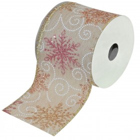 Xριστουγεννιάτικη Διακοσμητική Κορδέλα Δέντρου Εκρού Χιονονιφάδες Glitter - 5 m x 63 mm