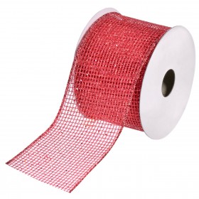 Xριστουγεννιάτικη Διακοσμητική Κορδέλα Δέντρου Κόκκινο Δίχτυ - 5 m x 63 mm