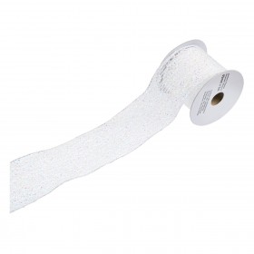 Xριστουγεννιάτικη Διακοσμητική Κορδέλα Δέντρου Λευκό Δίχτυ Ιριδίζον - 5 m x 63 mm