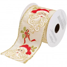 Xριστουγεννιάτικη Διακοσμητική Κορδέλα Δέντρου Μπεζ Άγιος Βασίλης - 5 m x 63 mm