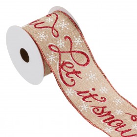 Χριστουγεννιάτικη Διακοσμητική Κορδέλα Δέντρου Μπεζ Λινή Κόκκινο Foil Τύπωμα 5 m x 63 mm