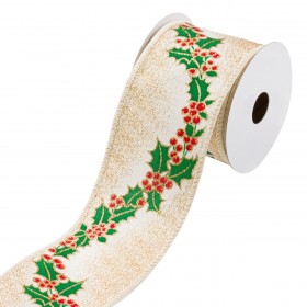 Χριστουγεννιάτικη Διακοσμητική Κορδέλα Δέντρου Μπεζ Χρυσό Γιρλάντα Γκι 5 m x 63 mm