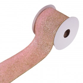 Χριστουγεννιάτικη Διακοσμητική Κορδέλα Δέντρου Ροζ Χρυσό Glitter 5m x 63mm