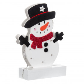 Χριστουγεννιάτικος Χιονάνθρωπος Ξύλινος Λευκός με LED 25cm