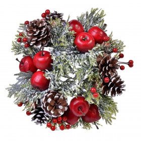 Χριστουγεννιάτικο Διακοσμητικό Δαχτυλίδι Κεριού Κόκκινα Μήλα Κουκουνάρια Berries 25 cm