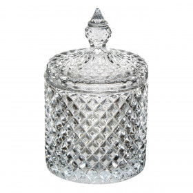 Φοντανιέρα Γυάλινη Κύλινδρος με Καπάκι Ανάγλυφο Σχέδιο 550 ml