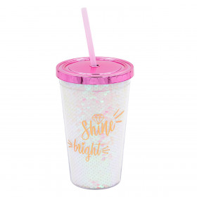 Ποτήρι Πλαστικό με Καλαμάκι Ολογραφικές Παγιέτες 500 ml