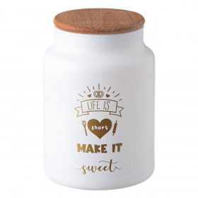 Βάζο Γυάλινο Λευκό Ματ Χρυσό Μήνυμα Ξύλινο Καπάκι 890ml