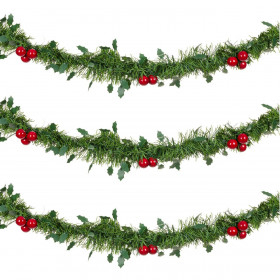 Χριστουγεννιάτικη Τρέσα Πράσινη με Berries Tinsel 3 m x 8 cm