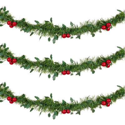 Χριστουγεννιάτικη Τρέσα Πράσινη με Berries Tinsel 3 m x 8 cm