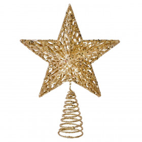 Χριστουγεννιάτικη Κορυφή Δέντρου 3D Χρυσό Αστέρι Διάτρητο Σχέδιο Glitter 23 cm