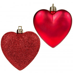 Σετ Χριστουγεννιατικά Στολίδια Καρδιές Κόκκινες Ματ Glitter 7 cm - 6 τμχ. 