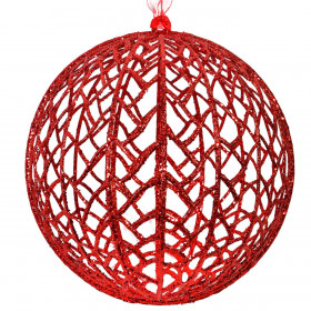 Xριστουγεννιάτικο Στολίδι Δέντρου Μπάλα Διάτρητη Κόκκινη Glitter 18 cm