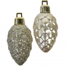 Σετ Χριστουγεννιάτικα Στολίδια Κουκουνάρια Σαμπανί Ματ Glitter 5 cm - 12 τμχ.