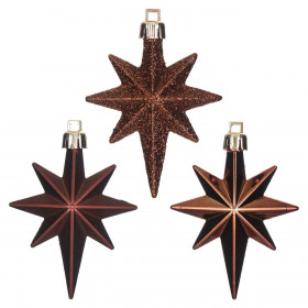 Σετ Χριστουγεννιάτικα Στολίδια Αστέρια Καφέ Ματ Γυαλιστερά Glitter 8 cm - 16 τμχ.