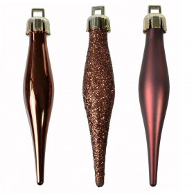 Σετ Χριστουγεννιάτικα Στολίδια Σταλακτίτες Καφέ/Μπρονζέ Ματ Γυαλιστεροί Glitter 8 cm - 18 τμχ.