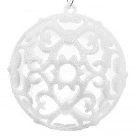 Σετ Χριστουγεννιάτικες Μπάλες Λευκές Διάτρητες Glitter 8 cm - 6 τμχ.