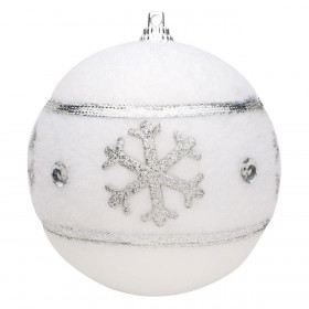 Σετ Χριστουγεννιάτικες Μπάλες Λευκές Χνούδι Νιφάδα Aσημί 8 cm - 6 τμχ.