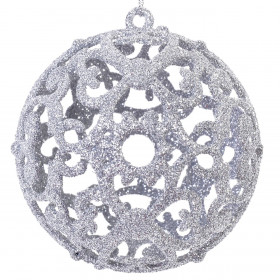 Σετ Χριστουγεννιάτικες Μπάλες Ασημί Διάτρητες Glitter 8 cm - 6 τμχ.