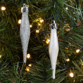 Σετ Χριστουγεννιάτικα Στολίδια Σταλακτίτες Ασημί Ματ Glitter 8 cm - 18 τμχ.