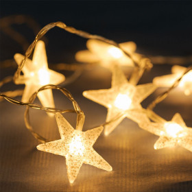 10 Χριστουγεννιάτικα Διακοσμητικά Λαμπάκια LED Ακρυλικά Αστέρια Μπαταρίας 1.65 m - Θερμό Λευκό