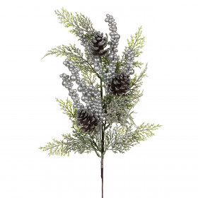 Χριστουγεννιάτικο Διακοσμητικό Κλαδί Έλατο Κουκουνάρια Ασημί Berries Glitter 57 cm