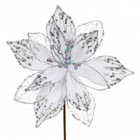 Χριστουγεννιάτικο Αλεξανδρινό Λευκό Δαντέλα Glitter 37 cm