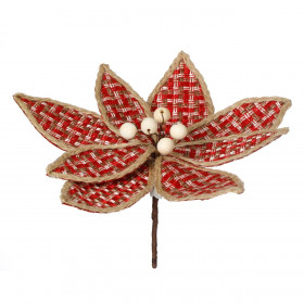 Χριστουγεννιάτικο Λουλούδι Αλεξανδρινό Κόκκινο Μπεζ Λινό Ξύλινες Χάντρες 28cm