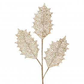 Χριστουγεννιάτικο Διακοσμητικό Κλαδί Σαμπανί Φύλλα Glitter με Χιόνι 77cm