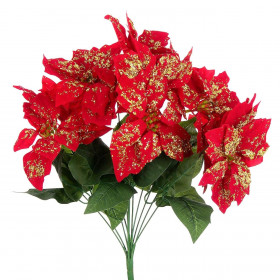 Χριστουγεννιάτικη Ανθοδέσμη Αλεξανδρινά Κόκκινα Glitter 12 Άνθη 53 εκ.