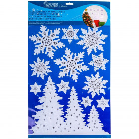 Χριστουγεννιάτικα Αυτοκόλλητα Διακοσμητικά Δέντρα Νιφάδες Ασημί 41x29cm