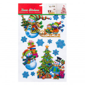 Χριστουγεννιάτικα Αυτοκόλλητα Διακοσμητικά 3D Παράσταση Χιονάνθρωποι Νιφάδες 29x41cm