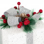 Χριστουγεννιάτικο Διακοσμητικό Αφρώδες Δώρο Λευκό Ιριδίζον Ασημί Κορδέλα Κουκουνάρια 13x13x15 cm